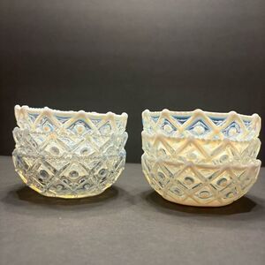 Rare Vintage Antique Aetna Glass Hobnail Square Berry Bowls (6) White Opalescent